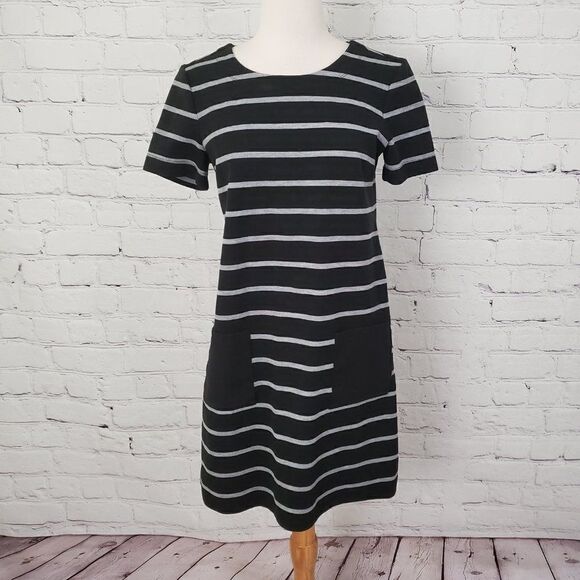 GAP Black Gray Striped Thick Stretchy Dress S Pockets - Picture 1 of 6